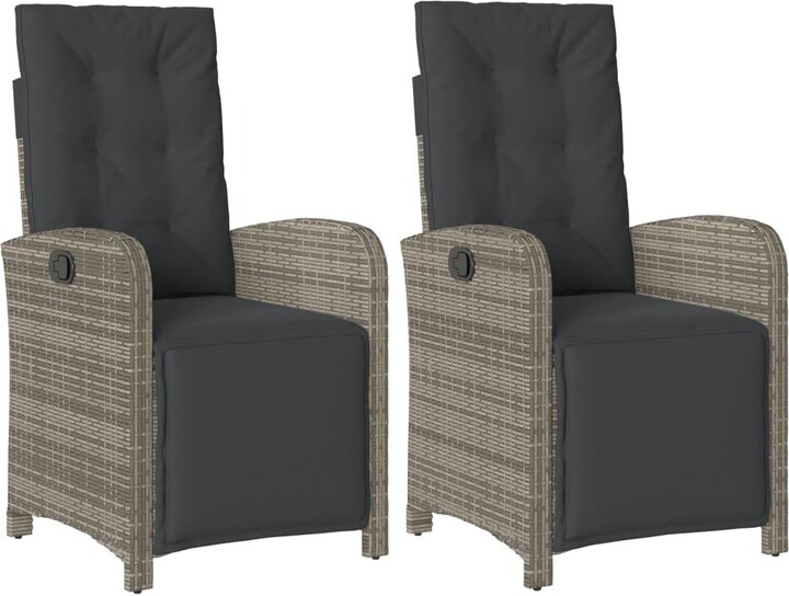 VidaXL Reclining Garden Chair Set of 2 Grey Dark Grey Pe Rattan Medium