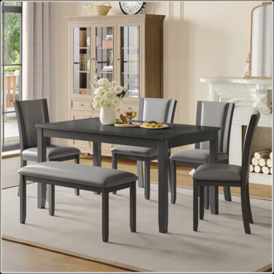 Lark Manor 6-Piece Dining Table Set With Bench And Chairs Wooden Dining Table Set For 6 Modern 6 Person Dining Table Set For Dining Room Kitchen