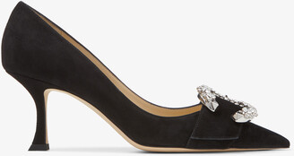Jimmy Choo Black Suede Pointed Toe Pumps With Crystal Buckle