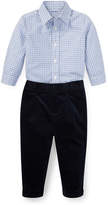Thumbnail for your product : Ralph Lauren Childrenswear Woven Tattersall Button-Down Top w/ Velvet Pants, Size 6-24 Months