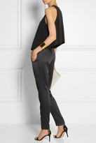 Thumbnail for your product : Alexander Wang T by Leather-trimmed double-layered crepe top