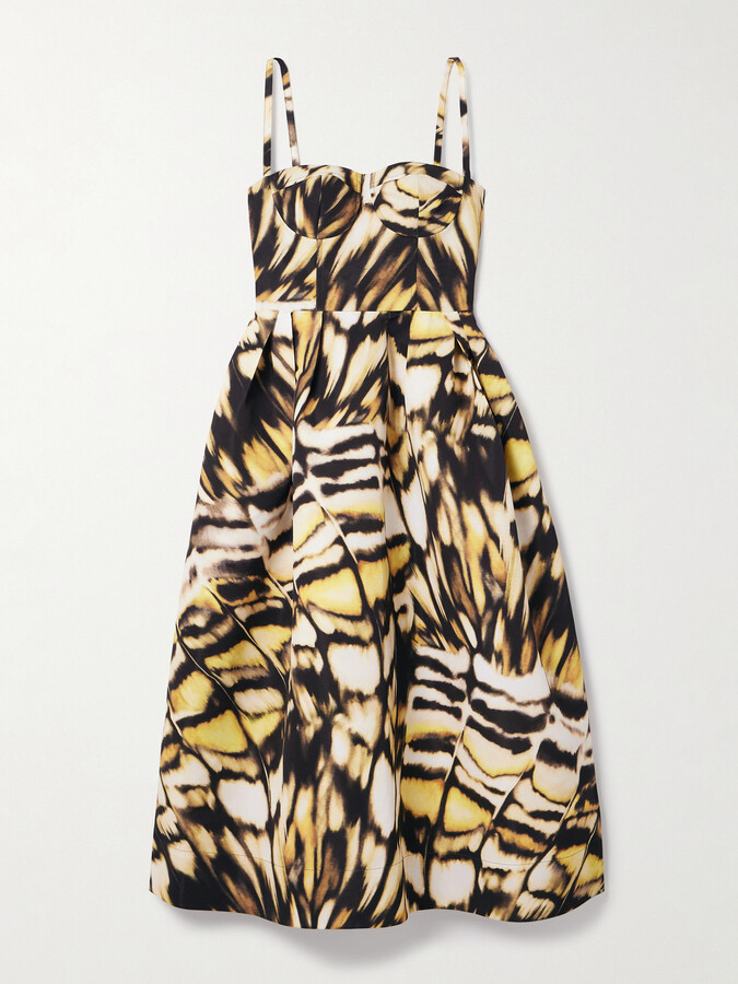 Oscar de la Renta - Printed Faille Midi Dress - Brown