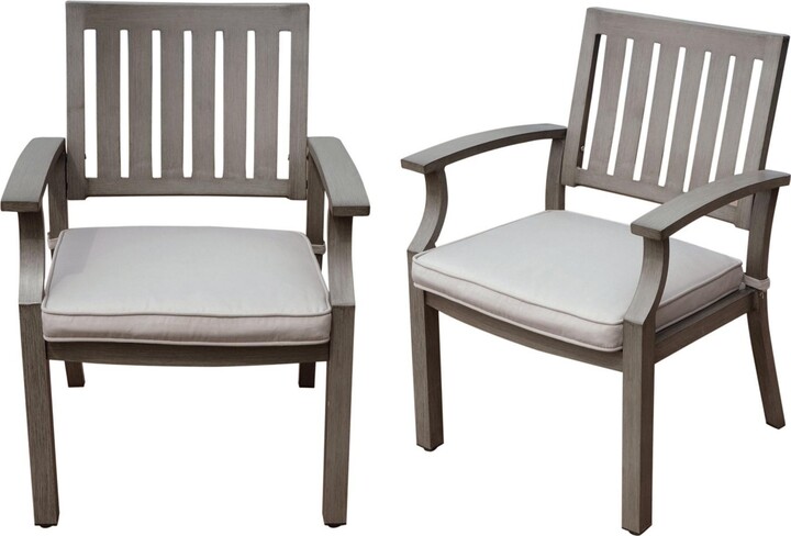 mondawe Outdoor Modern Aluminum Frame Stationary Dining Chair With Gray Cushioned Seat (Set of 2)