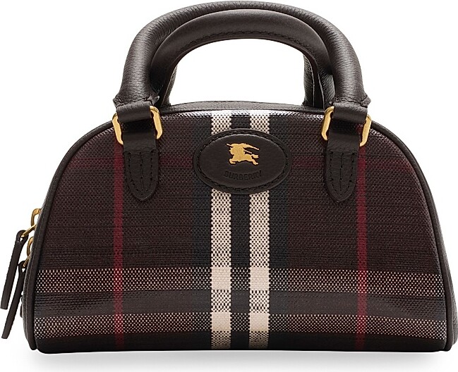 Women's Mini Highlands Bowling Check Leather Top Handle Bag - Mahogany