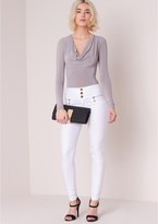 Thumbnail for your product : Missy Empire Dulce White Wet Look Skinny Biker Jeans