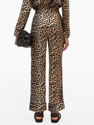 Ganni Leopard-print Silk-blend Trousers - Leopard