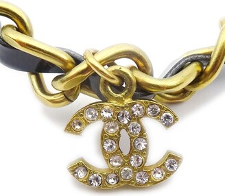 Gold Chanel CC Rhinestone No. 5 Drop Necklace