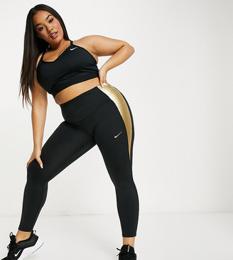 Nike Training Plus one tight leggings in black and gold