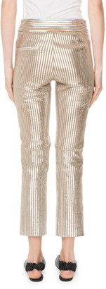 Isabel Marant Straight-Leg Striped Metallic Leather Cropped Pants