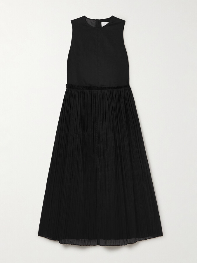 Jil Sander Ruffled Plissé Cotton-voile Midi Dress - Black