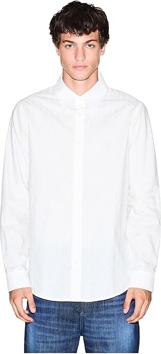 Armani Exchange Cotton Jacquard Button Down Men's T Shirt White : MD