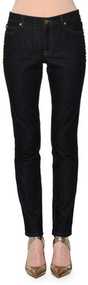 Valentino Rockstud-Trim Skinny Jeans, Navy Denim