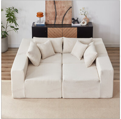 GUCHENG Corduroy Modular L Shaped Sectional Sofa, Luxury Floor Couch Set, Upholstered Indoor Furniture, Foam-Filled Compressed Sofa for Living Room and Bedroo