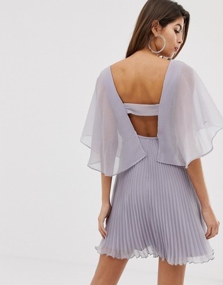 ASOS DESIGN mini dress with pleat skirt and flutter sleeve