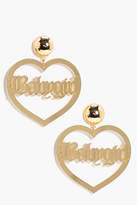 Thumbnail for your product : boohoo Babygirl Slogan Heart Earrings