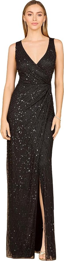 Lara Women's Beaded Black Gown with Slit