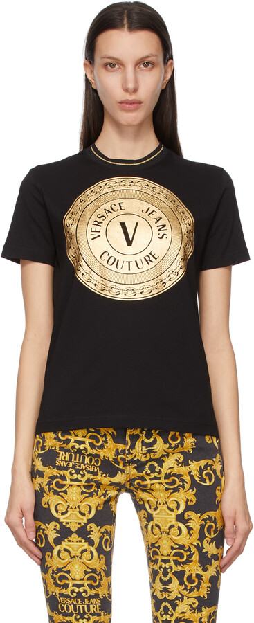 Versace Jeans Couture Black & Gold V-Emblem T-Shirt - ShopStyle