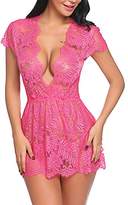 Thumbnail for your product : Oheetu Women Lingerie Eyelash Lace Babydoll Mini Sleepwear Nightgown