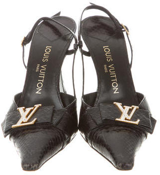 Louis Vuitton Embossed Leather Slingback Pumps
