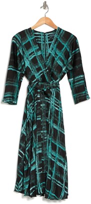 Gabby Skye Kimono Sleeve Textured Satin Midi Dress