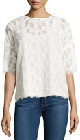 Thumbnail for your product : Halston Short-Sleeve Boxy Mesh-Overlay Top, Cream