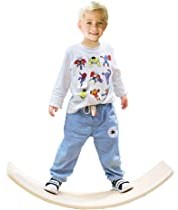 Funpeny Wooden Balance Board, Wobbel Balance Board Kid Yoga Board Curvy Board Wooden Rocker Board, 31 Inch Kid Size Wooden Style