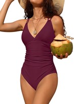 Thumbnail for your product : Charmo Women V Neck One Piece Swimsuit Cross Back Swimwear Slimming Tummy Control Bathing Suit Fuchsia S
