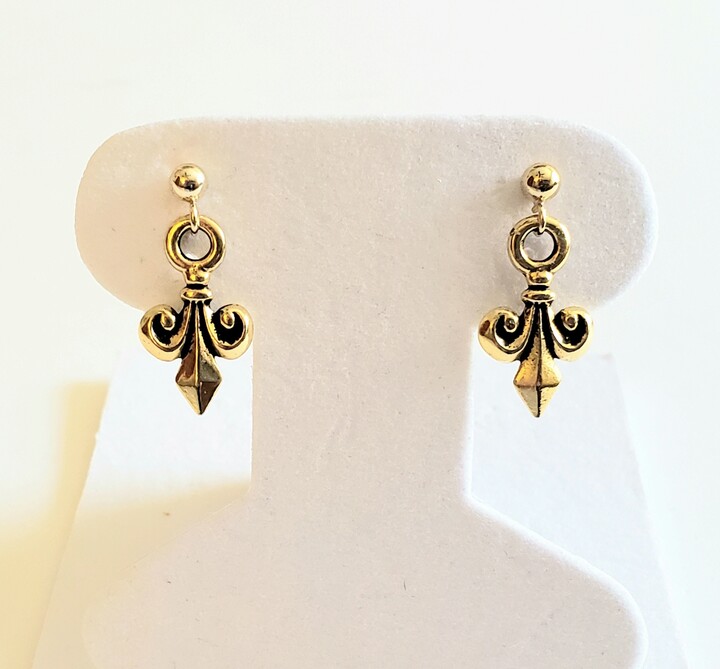 Etsy Antique Gold Fleur De Lis Post | Stud Earrings in 14K Plated Pewter With Filled Posts | Studs 4mm Balls & Backs