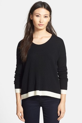 White + Warren Colorblock U-Neck Cashmere Sweater