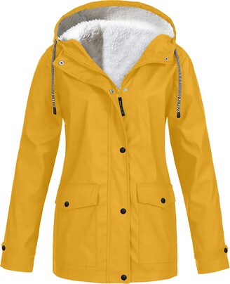 Jjiababaq Winter Coats For Women Transition Casual Solid Color Plush Thickening Plus Size Hooded Rain Fashion Warm Windproof Lightweight Outdoor Jacket