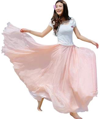 TONSEE Women Full/Ankle Length Elastic Pleated Beach Maxi Chiffon Long Skirt