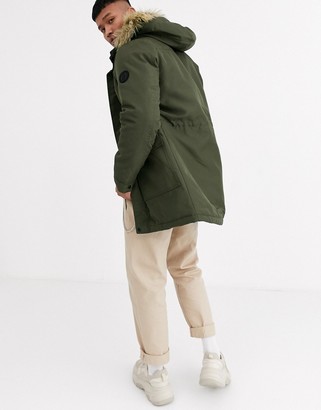 ONLY & SONS parka with sherpa lined hood and removable faux-fur trim in  khaki - ShopStyle Outerwear