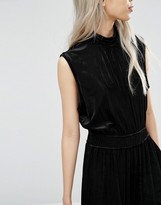 Thumbnail for your product : Weekday High Neck Crop Velvet Jumpsuit