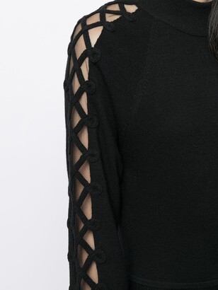 Lela Rose Lattice-Sleeve Knitted Dress