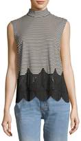 Thumbnail for your product : Marc Jacobs Mock-Neck Sleeveless Striped Top with Fringe
