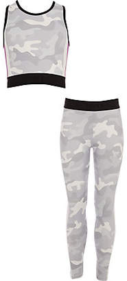 River Island Girls Grey camo crop top and legging outfit