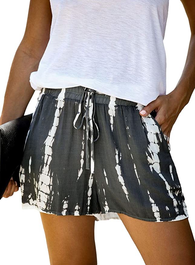 Azokoe Women Casual Drawstring Elastic Waist Summer Beach Shorts with Pockets 