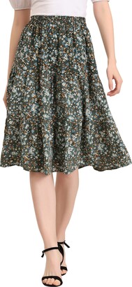 Allegra K Women's Midi Skirt A-Line Elastic Waist Casual Tiered Skirts Dark  Green 4 - ShopStyle