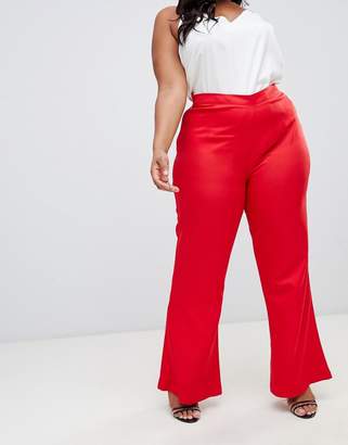 PrettyLittleThing Plus Plus tailored wide leg pants in red