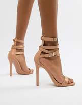 Thumbnail for your product : PrettyLittleThing ankle wrap detail barely there heeled sandals in nude