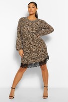 Thumbnail for your product : boohoo Plus Leopard Lace Trim Shift Dress