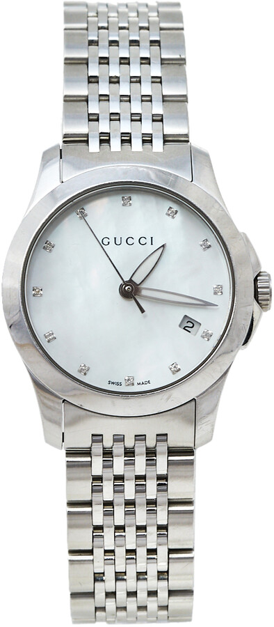 Gucci Mother Of Pearl Stainless Steel Diamond G-Timeless YA126504 Women's  Wristwatch 27 mm - ShopStyle Watches