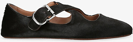 Alaia Womens Dark Brown Criss Cross Pony-Hair Effect Leather Flats Eur 40.5 / 7.5 Uk Women