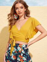 Thumbnail for your product : Shein Ruffle Armhole Tie Hem Wrap Crop Top
