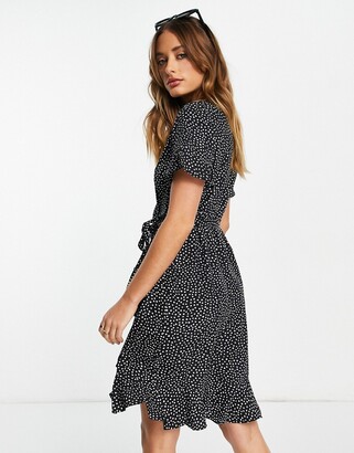 Vero Moda wrap mini dress in black and white spot - ShopStyle