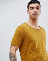 Thumbnail for your product : ASOS Design DESIGN relaxed longline t-shirt with raw scoop neck and curve hem in linen mix in green