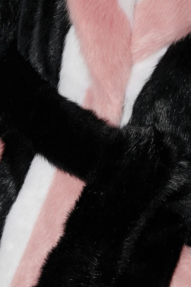 Stand Studio Kate Belted Color-block Faux Fur Coat