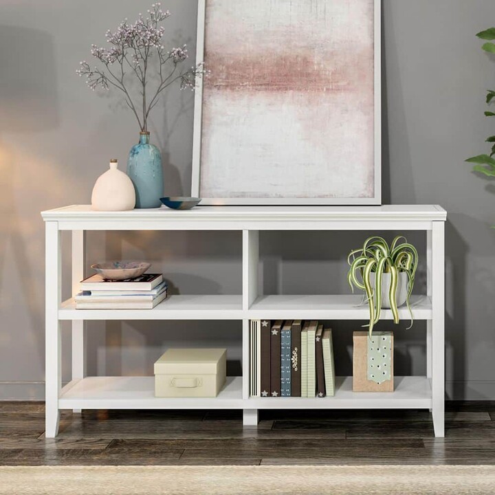 New Ridge Home Goods Edenton 54 in. Walnut Wood Sofa Table/TV Media Bookcase with 3-Shelves