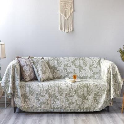 East Urban Home Sofa Cover Luxury Jacquard Stylish Embroidery RuffleVintage Sofa Slipcover Couch Cover Furniture Protector For 2-3 Cushion Sofa Throws Cover (Olive G