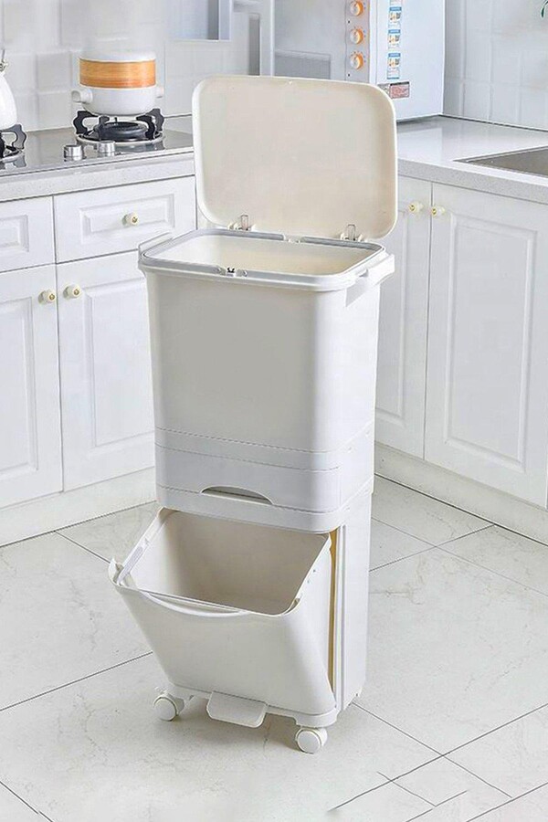 Living and Home 42L Rubbish Dustbin Pedal Recycling Bin Compartments Removable Waste T